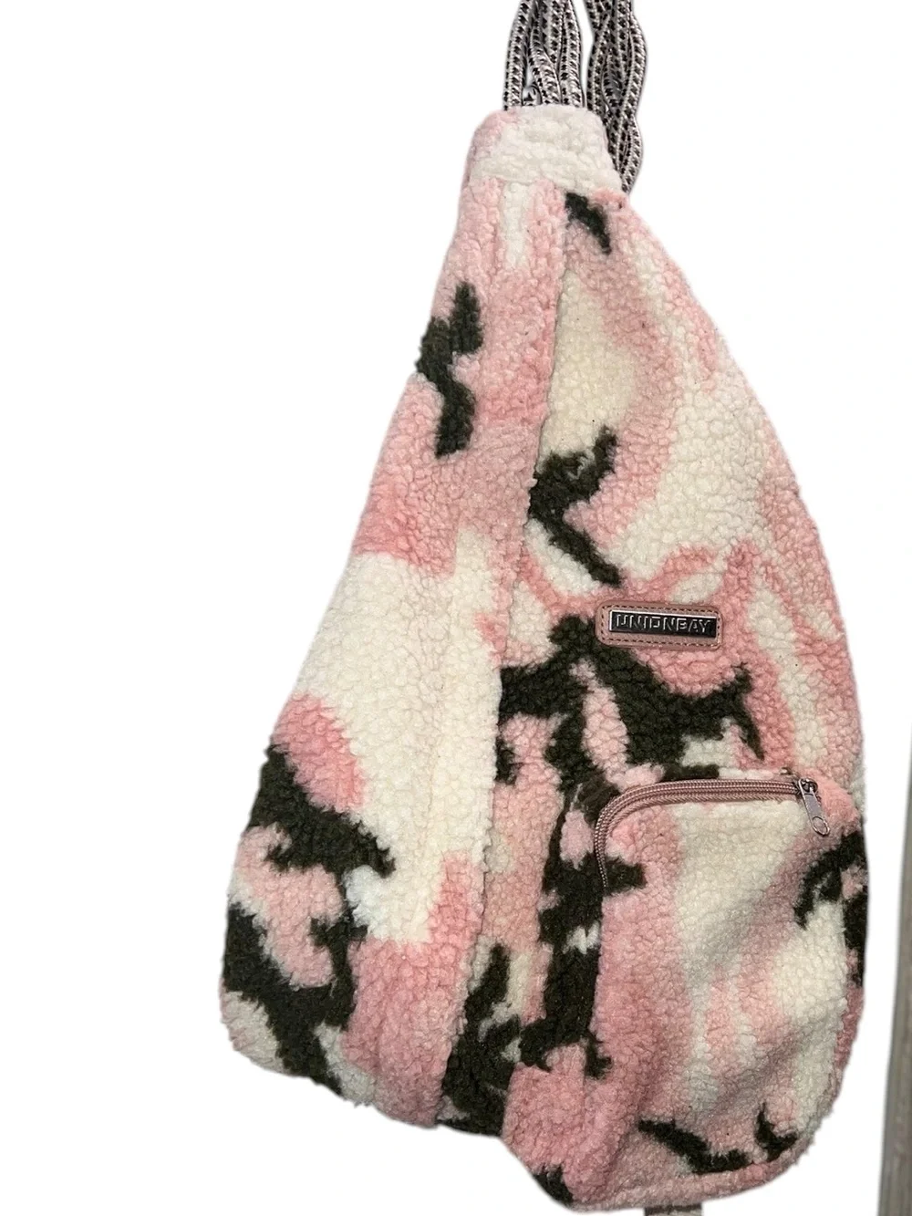 UNIONBAY Pink Camo Sherpa Sling Backpack Crossbody Fleece Bag